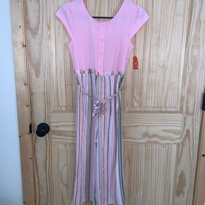 Wonder Nation cap sleeve pink belted wide leg romper/jumpsuit Sz L 10/12 Plus